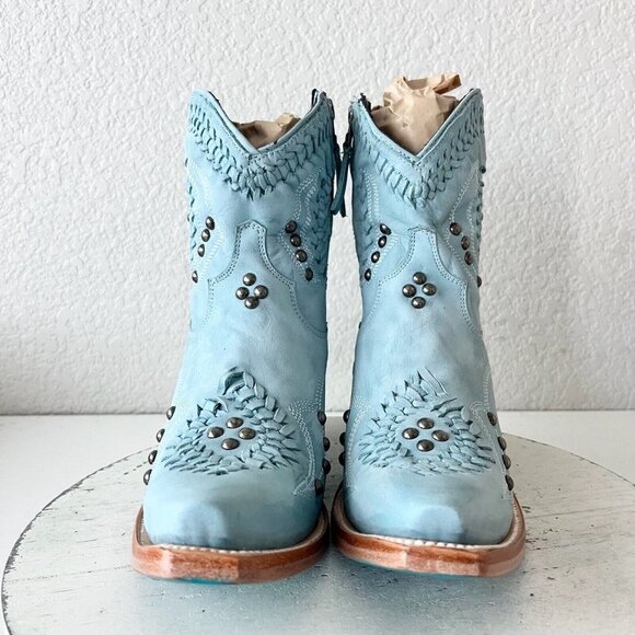Lane COSSETTE Womens Cowboy Booties 6.5 Western Cowgirl Blue Leather Short Boots - Picture 5 of 14